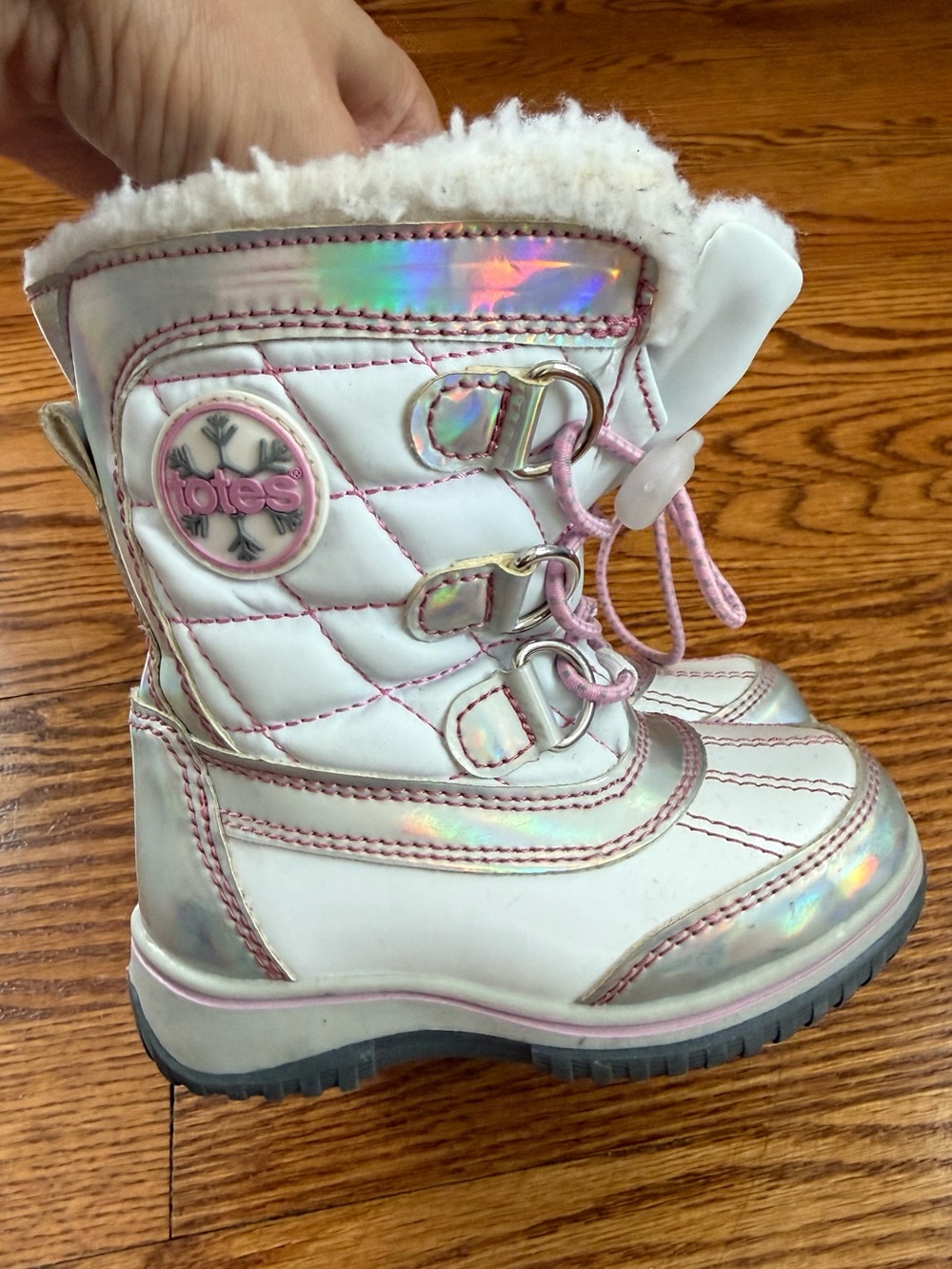 Totes Ernie Iridescent Holographic Toddler Snow Boots Size 6